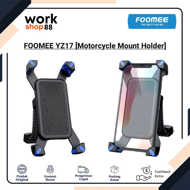 Baru FOOMEE YZ17 Motorcycle Mobile Phone Bracket - Anti Goyang / Rampok / 360 Derajat / Getar - Stan
