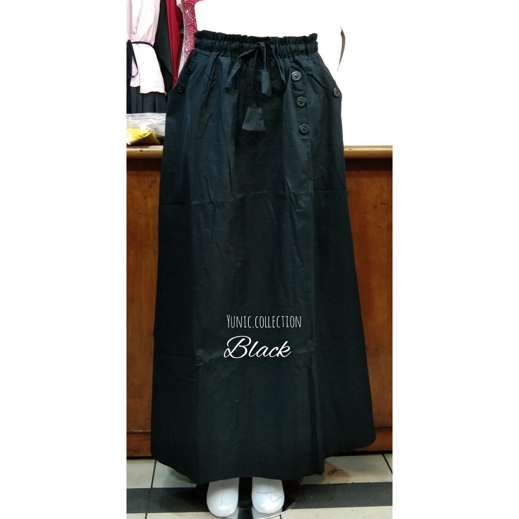 ROK KATUN LINEN RAMI PANJANG PAYUNG/ROK LEBAR MAYUNG. ROK REMAJA MUSLIM/ROK JUMBO-Black