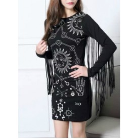 DRESS KATUN MINI IMPORT - BLACK FRINGED DRESS - DRESS MINI KOREA - DRESS SEXY - DRESS LENGAN PANJANG