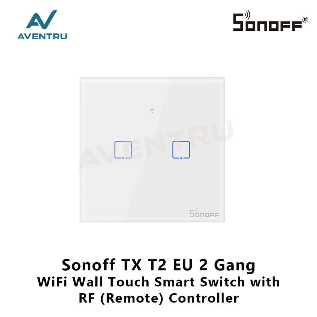 Sonoff touch TX T2 EU 2Gang WiFi &amp; RF 433Mhz Wall Touch Smart Switch Saklar Otomatis