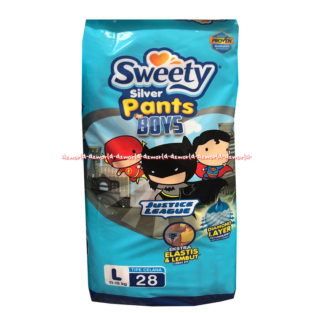 Sweety Silver Pants Boys Justice League Ukuran L Isi 28 Popok Celana