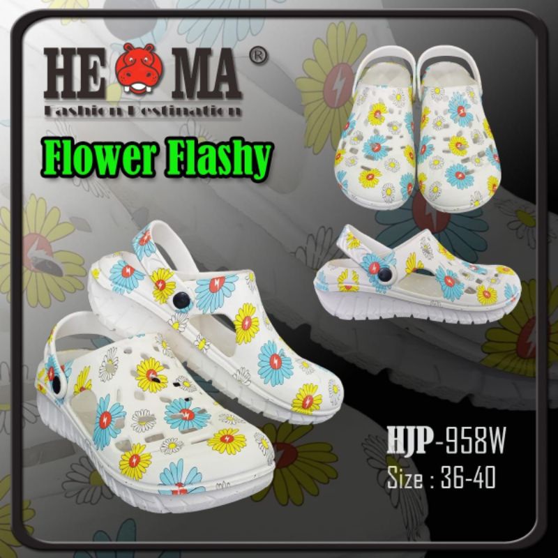 HEMA Sandal Kodok/Sandal Baim 958w FLOWER FLASHY SIZE 36-40/Sandal Crocs New Arrival PROMO MITRA