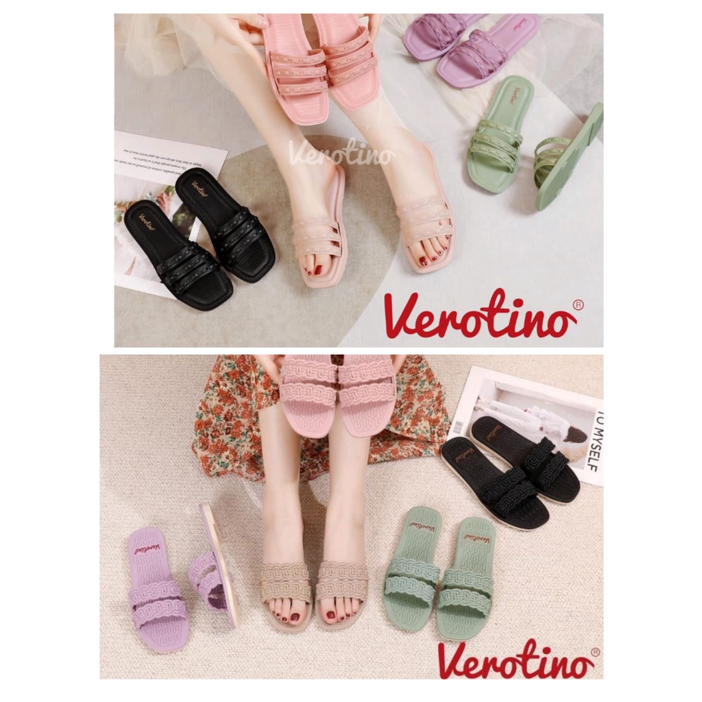 Sendal Slop Wanita Dua Strap / Tiga Tali Sandal Karet Jelly Teplek Verotino A729-76 / A736-38