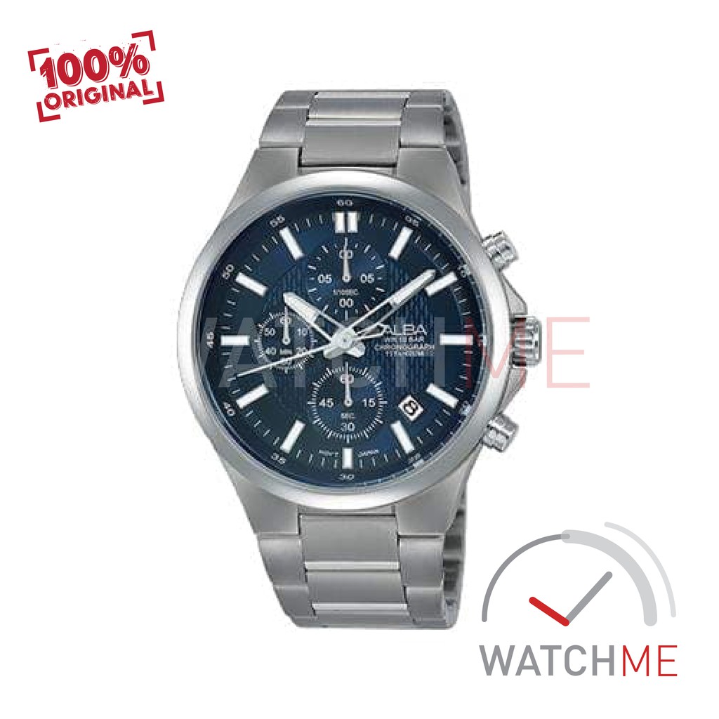 Jam Tangan Alba Analog AM3523 Chronograph Blue Dial 100m Stainless Steel Original Garansi Murah