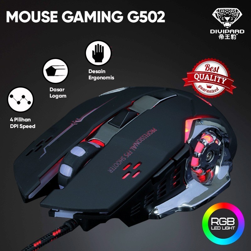 Divipard Mouse Gaming Colorful Backlight G502 3200 DPI Mouse Gaming