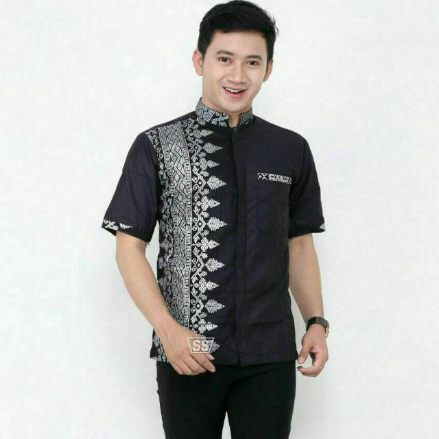 DISTRO Batik HRB026 kenongo Kemeja Hem pende padi pekalongan M L XL MURAH KEREN bati pria wajik biru