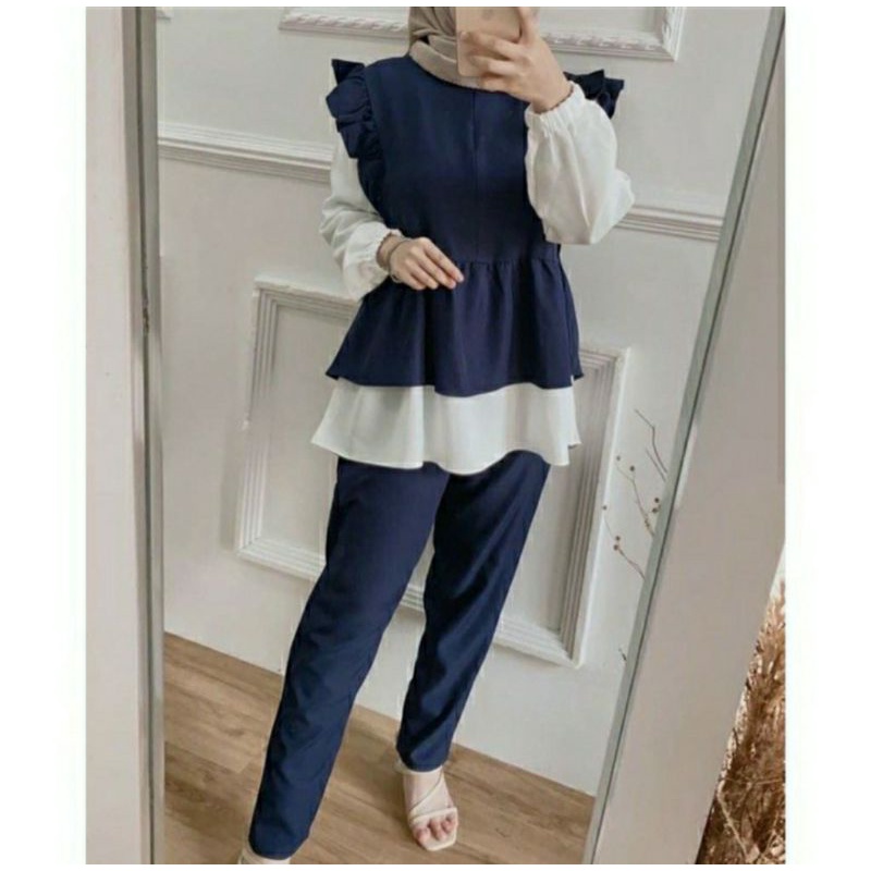 ONE SET MEYKA REMPEL BALLON DAILY BLOUSE SET WANITA MOSCREPE