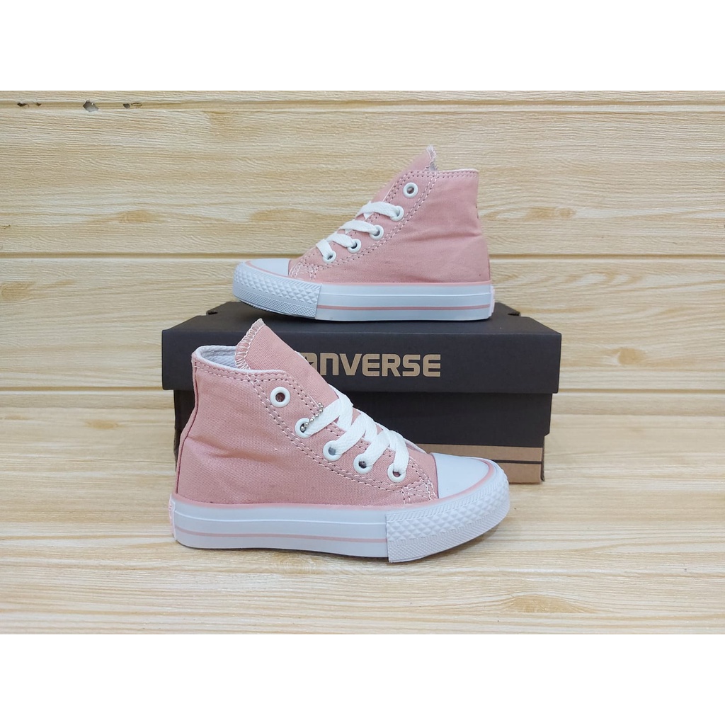 SEPATU ANAK PEREMPUAN | SEPATU SNEAKER ANAK PEREMPUAN | SEPATU ANAK CONV3RS3 4LL ST4R WARNA PEACH TINGGI,PENDEK,VELCRO USIA 1-8 TAHUN SIZE 21-35