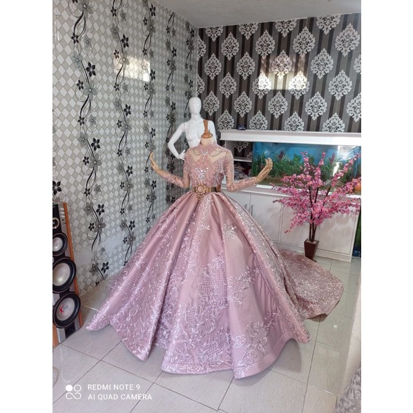 READY TERMURAH LILY GAUN PENGANTIN  AKAD BALLGOWN MEKAR GAUN PENGANTIN MODERN EKOR PANJANG