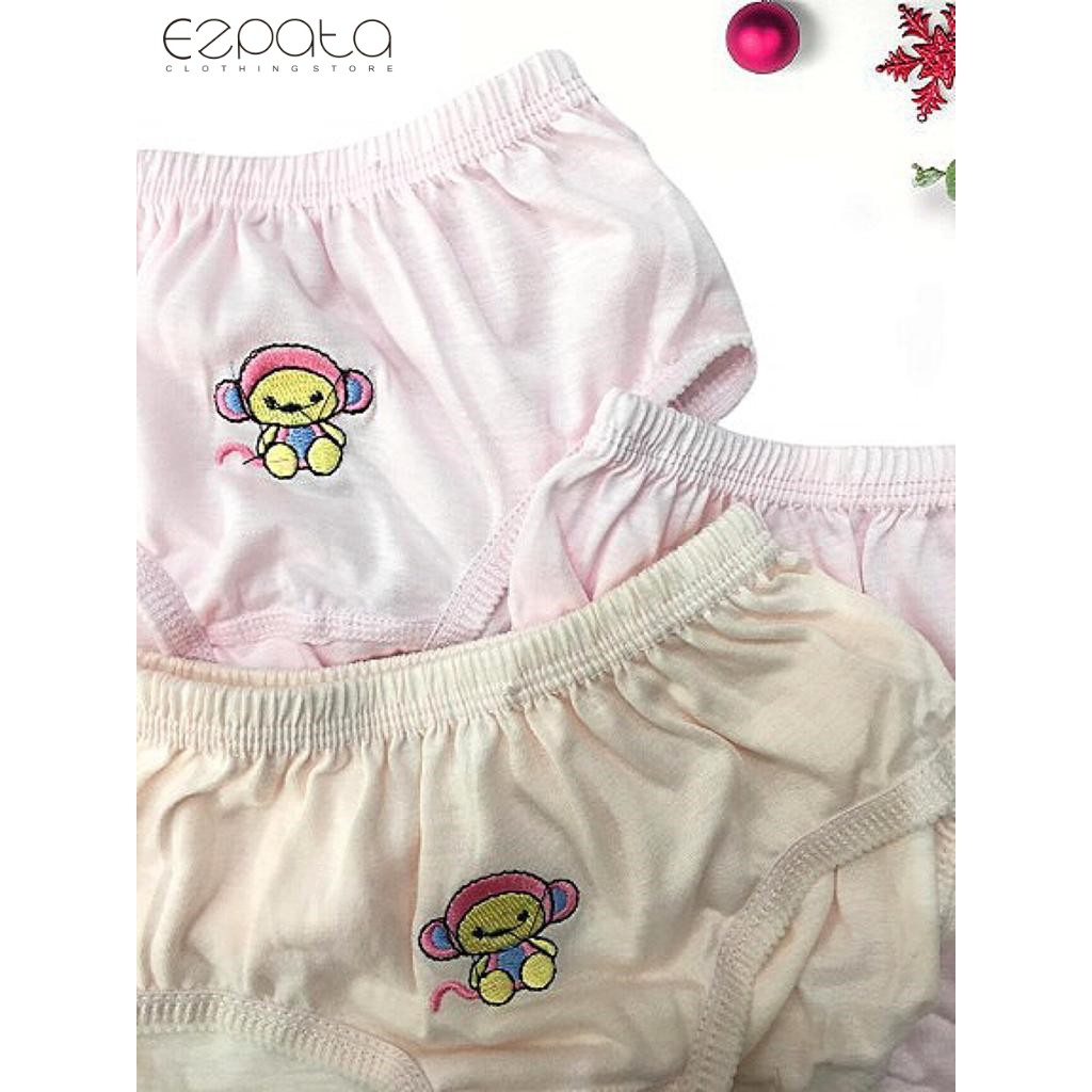 Celana Dalam Wanita Perempuan 3Pcs Size S Anak TK Polos Karet Kerut Motif Lucu