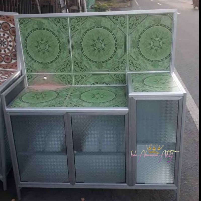 Rak Dapur - Meja Kompor - Lemari Rak Piring Bahan Alumunium Kaca