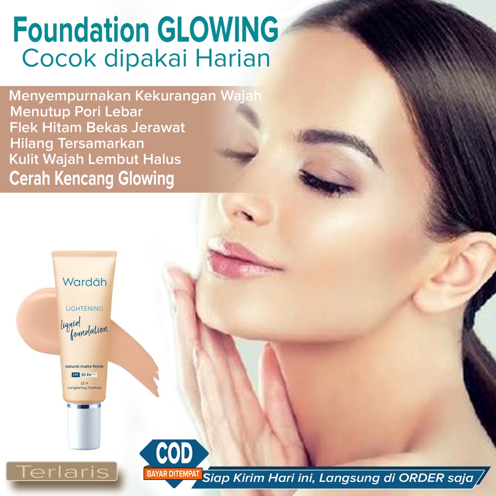 Foundation GLOWING Pemutih Pencerah Wajah Penghalus Penutup keriput Mata Panda Flek Noda Bopeng Beka