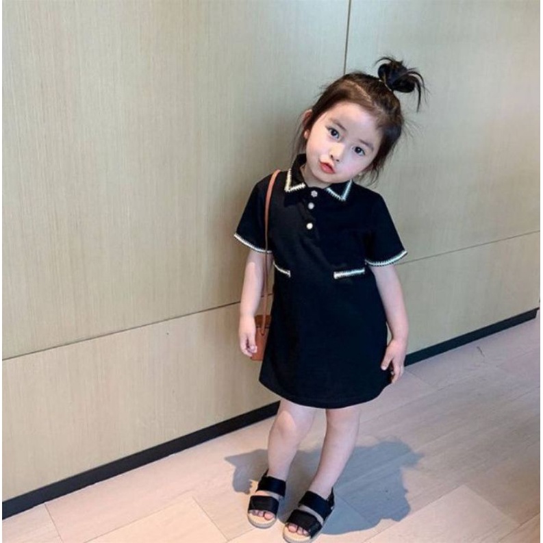 MAMS Jennie Dress Button Black Anak Hitam Korea