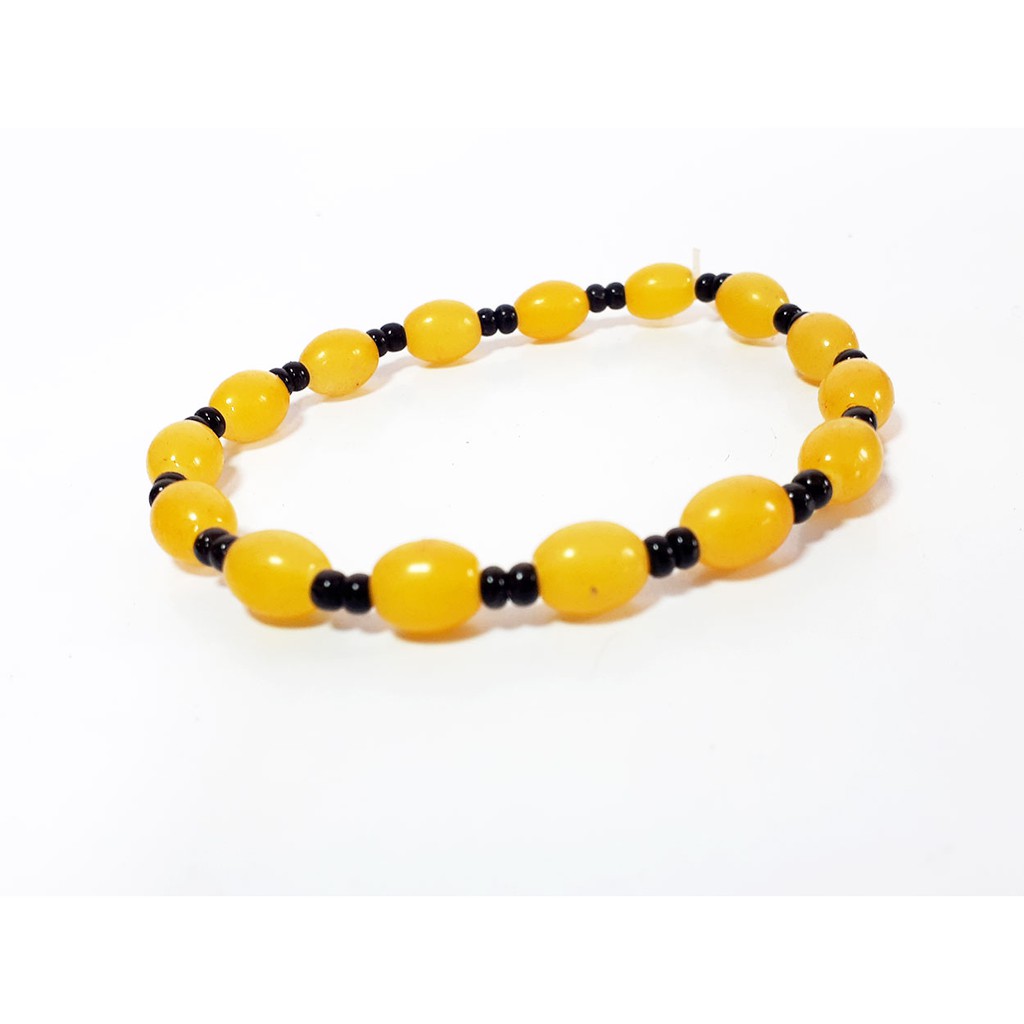 VeE Gelang Pria Wanita Batu Giok Kuning Oval 6mm - Gelang Terapi Kesehatan