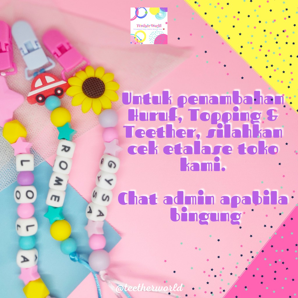 (PROMO FREE CASE) Pacifier Clips / Tali Dot / Tali Empeng Lucu Custom Nama Teetherworld-3