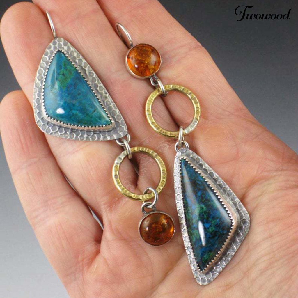 Twowood 1 Pair Women Earrings Geometry Shape Pendant Triangle Faux Turquoise Jewelry Lightweight Electroplating Hook Earrings for Wedding