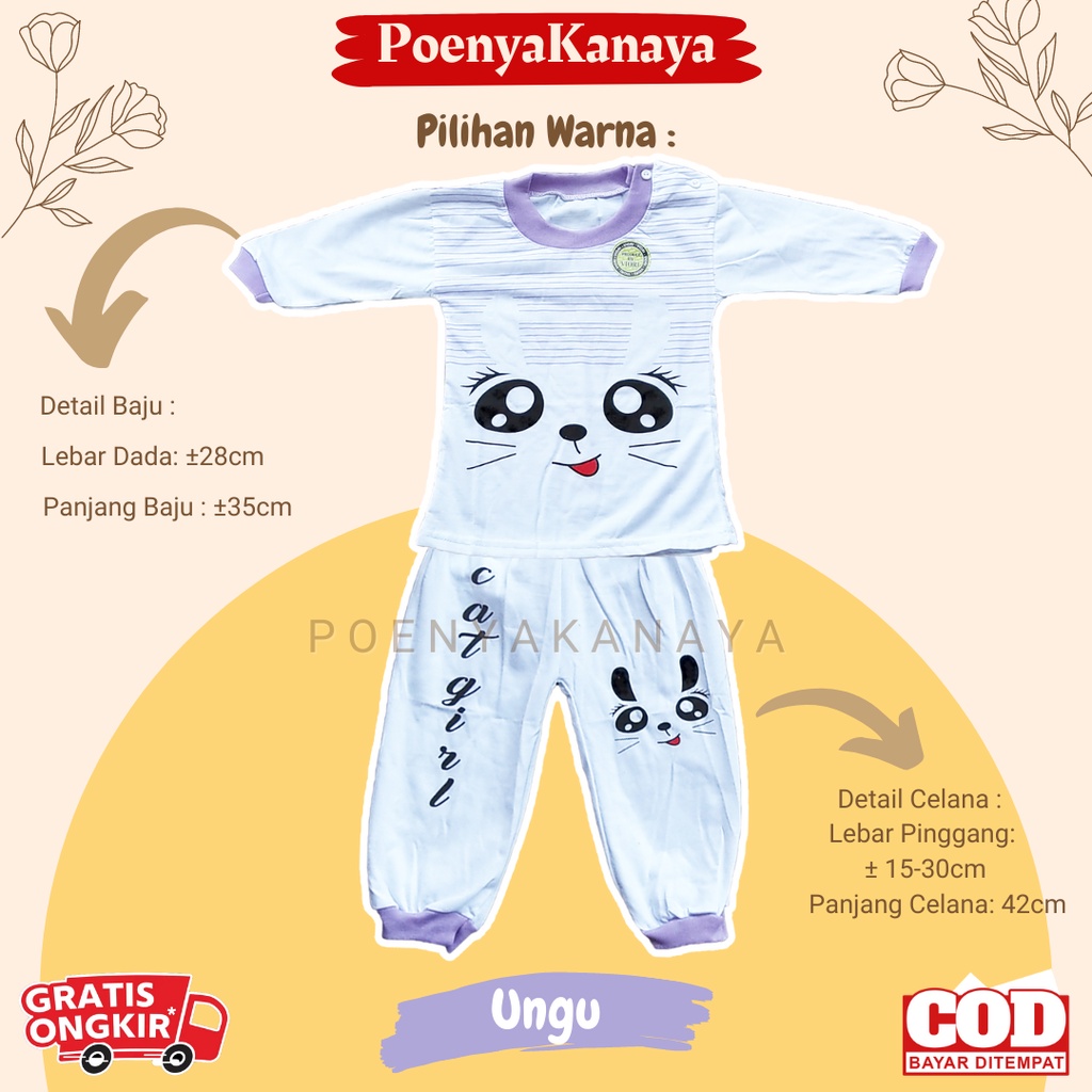 Setelan Baju Bayi Piyama Bayi Panjang CAT GIRL Viori Size 6-18 Bulan SPY164