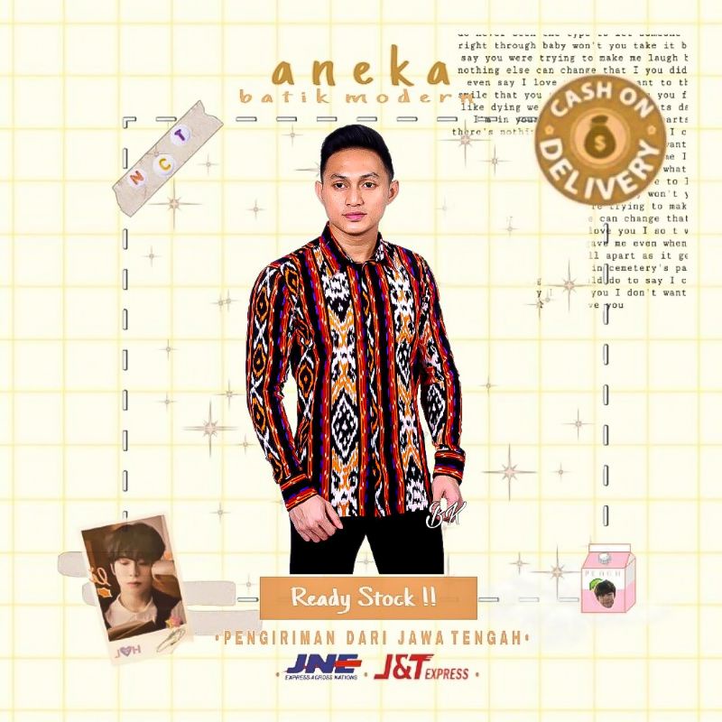 ATASAN KEMEJA HEM BATIK PRIA COWOK LENGAN PANJANG M L XL XXL KONDANGAN KERJA KANTOR WARNA HITAM KOMB