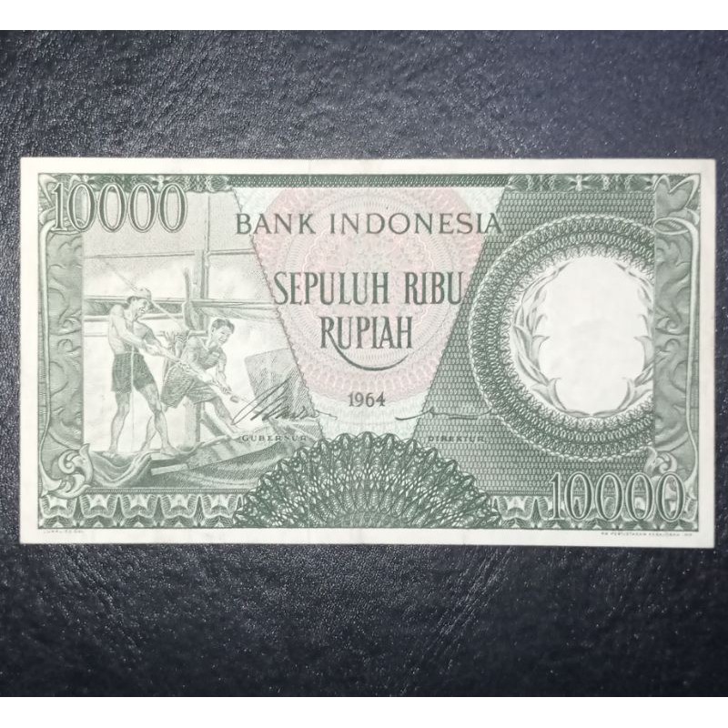 uang kuno kertas 10000 rupiah seri pekerja hijau tahun 1964 asli original