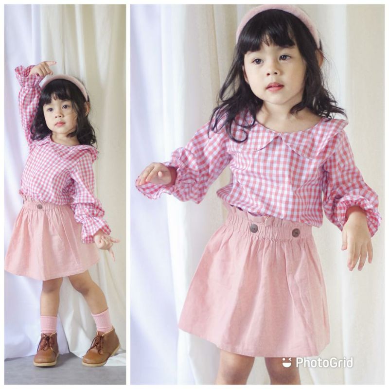 AMEERA blouse anak CHERRY 3-4 tahun baju anak perempuan kotak lucu