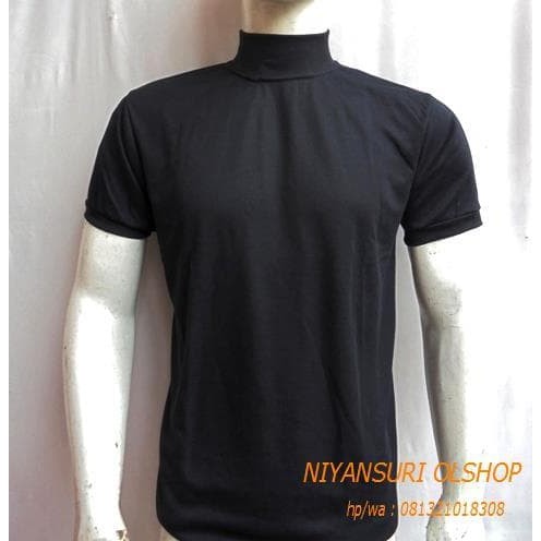 Kaos hitam polos kerah tinggi