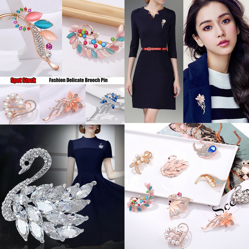 Hot Sale Korea Indah Bros Kristal Swan Bouquet Mutiara Cinta Bros High-end Opal Bunga Busur Bros Mode semua pertandingan Aksesoris-4