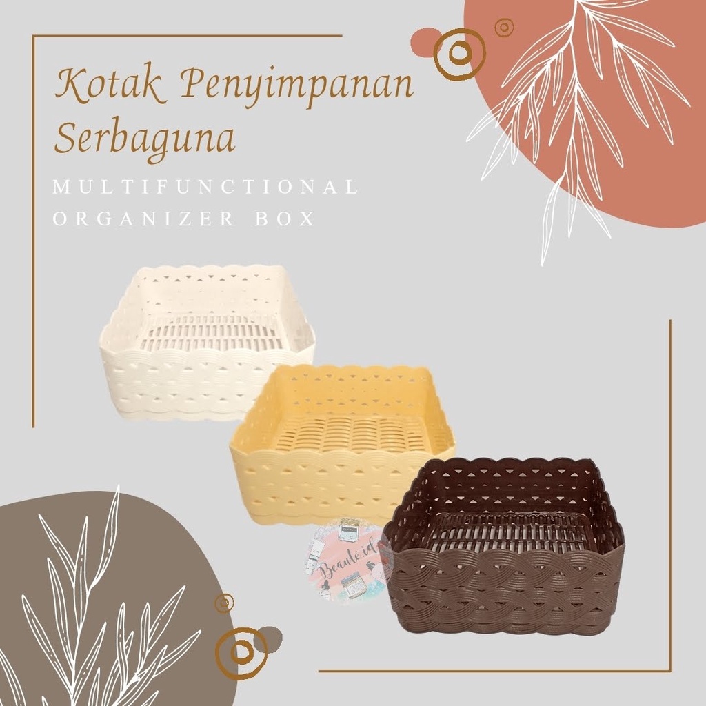 Kotak Wadah Tempat Penyimpanan Kosmetik Organizer Skincare Rak Make Up Motif Rotan Alat Tulis Serbaguna untuk Rumah Kantor Storage Box Plastik Kotak Aesthetic Pembatas Susun