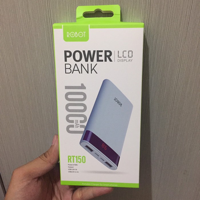 Power Bank Robot Rt150 10000Mah Lcd Display Dual Output Murah + Gratis Ongkir