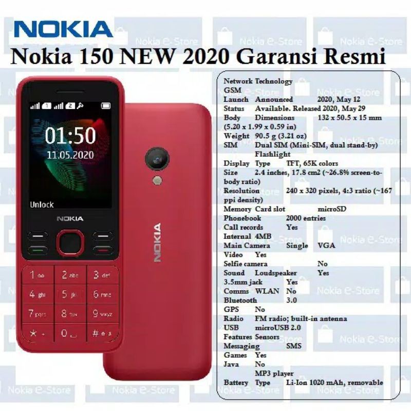 Nokia 150 (2020) Model baru, garansi resmi Lebih dari Nokia 105