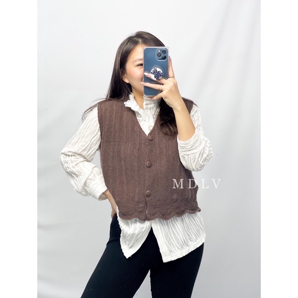 MDLV ~ T004 chunky Knit Vest hanya luaran Rompi Rajut Vest Rajut Fashion Import