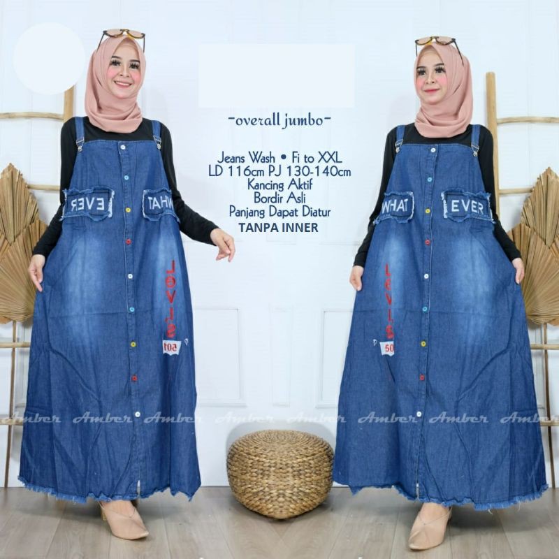 Jedia Overall Jeans JUMBO NO INNER LD 116 Fit XXL Baju Kodok Rok Panjang Wanita Dewasa Cewek Murah