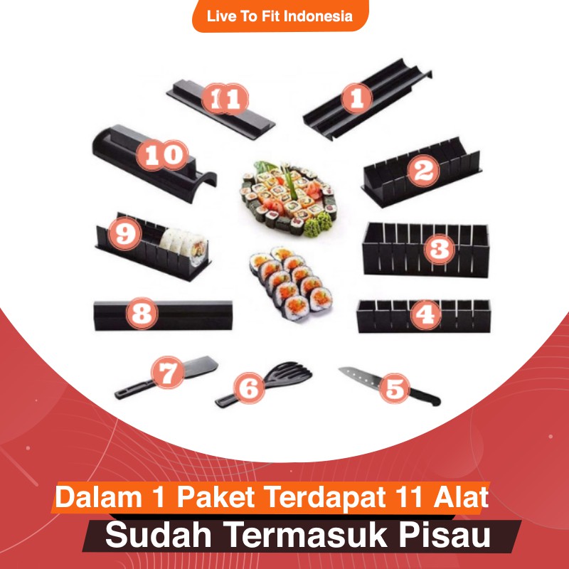 Peralatan Perlengkapan Alat Cetakan Buat Sushi Roll Roller Maker Professional Lengkap 10 Set