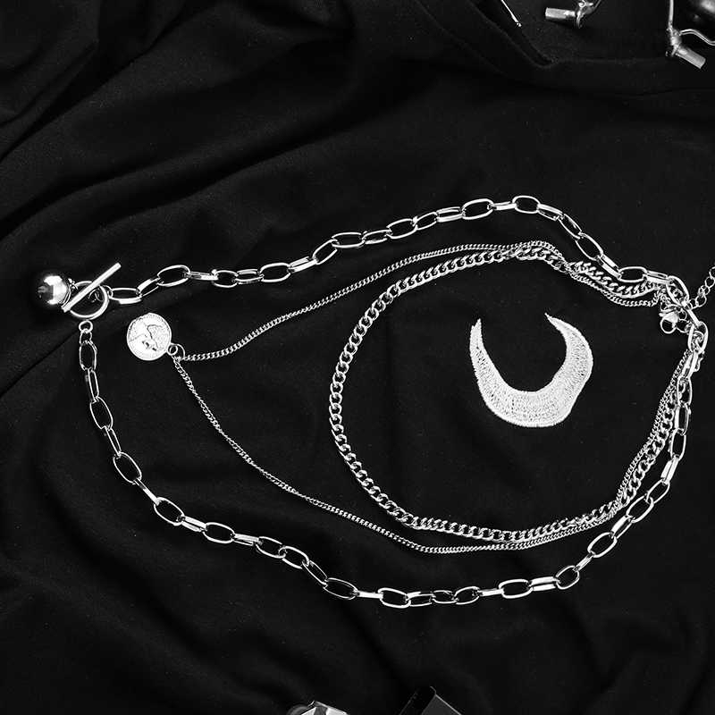 Kalung Rantai 2 Layer Liontin Bulat Motif Tulisan Hip Hop Ala Hip-hop untuk Wanita