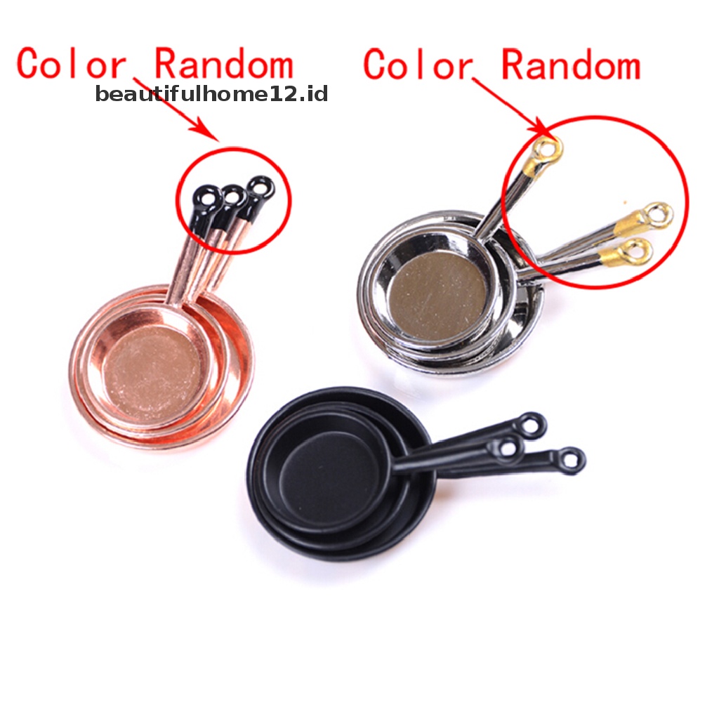 【beautifulhome12.id】 3 Pcs Dollhouse Mini Metal Frypan Frying Pans Cooking Pot Cookware Toy .