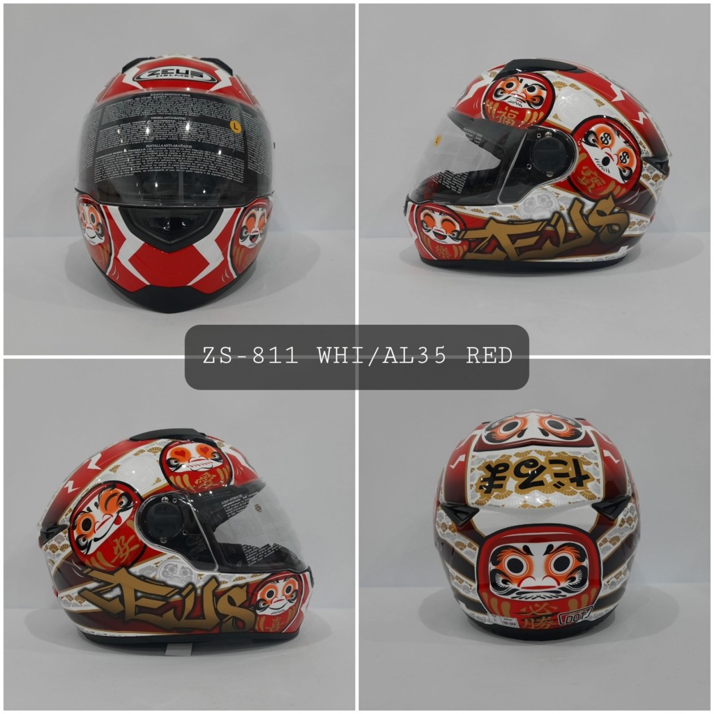 HELM ZEUS FULL FACE ZS 811 WHITE AL35 RED - FREE SMOKE VISOR  ORIGINAL ( ONGKIR 2KG )