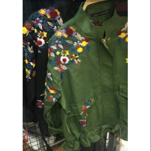 Parka zara bordir hijau army