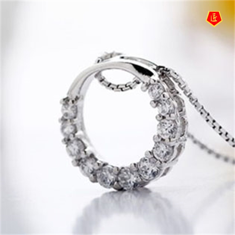 [Ready Stock]Diamond Circle Silver Necklace Female Affordable Luxury Fashion Temperament