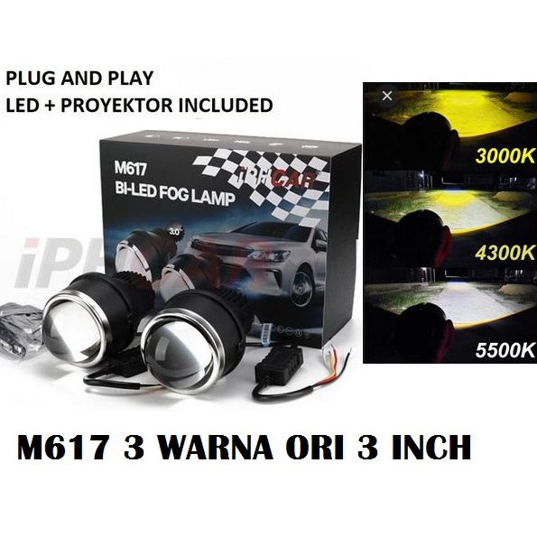 Bi LED Lampu FOGLAMP IPHCAR Proyektor M617 HI LOW Beam Projector Projie biled fog lamp 3 warna color