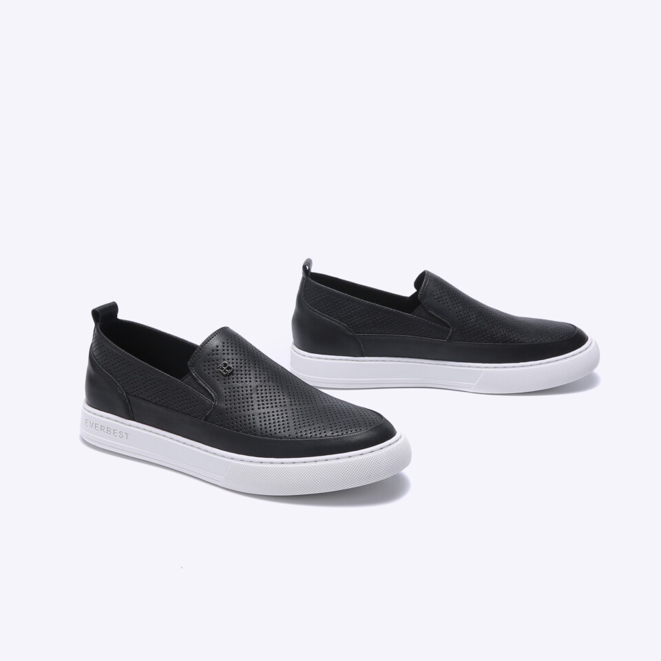 SEPATU SLIP ON EVERBEST PRIA ORIGINAL CASUAL KULIT BRANDED HITAM EM05