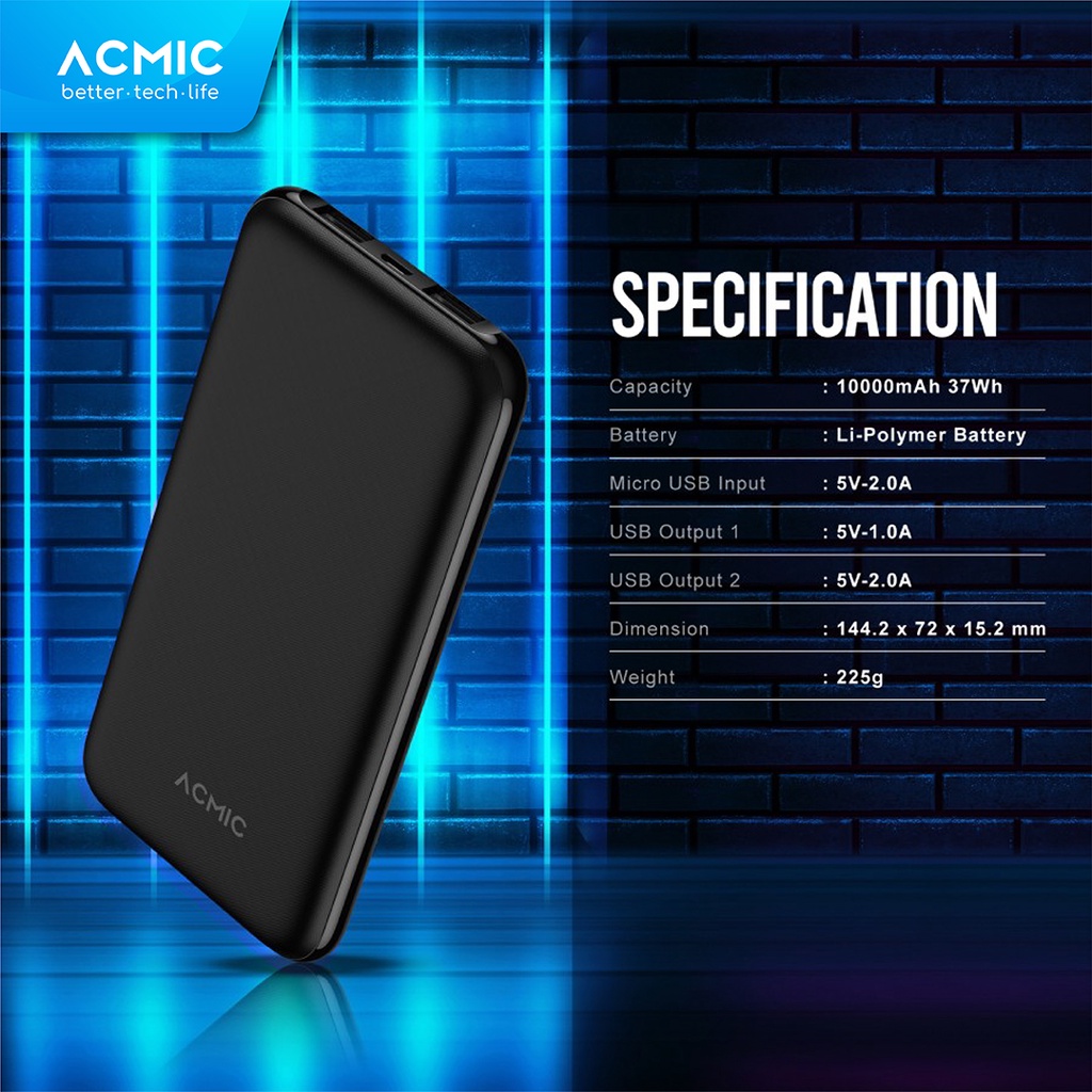 BESTPROMO ACMIC POWERSLIM 10000MAH SLIM POWERBANK 2A FAST CHARGE