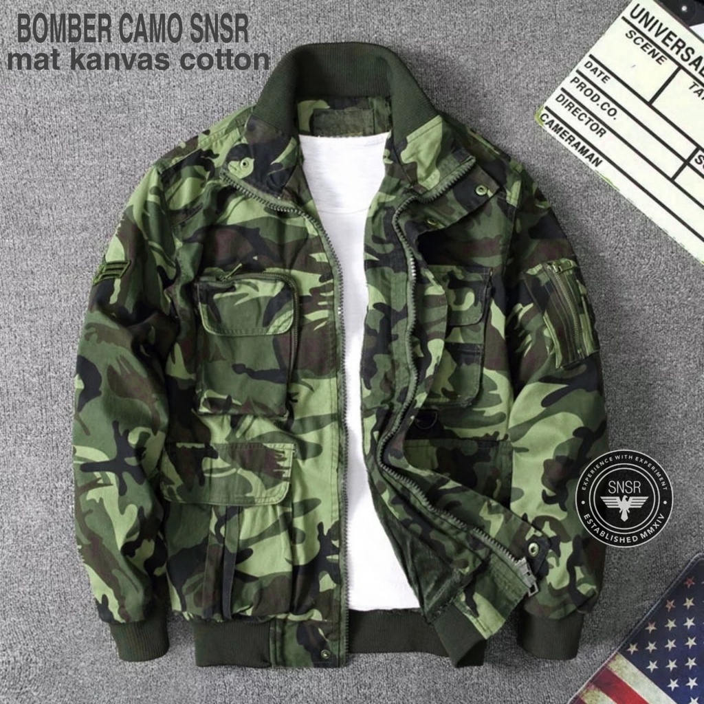 TURUN HARGA ! Jaket Pria Bomber Camo Army Original Brand Sensor Cotton Kanvas Premium M L XL