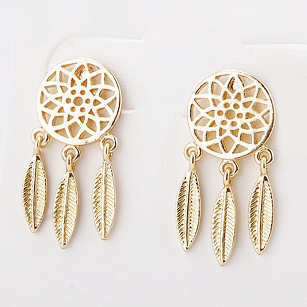 Hu Hu Hu Hu Hu Alat Bantu Pasang Kacamata♡ Anting Tusuk Gantung Desain Dream Catcher Hollow Gaya Bohemian Untuk Wanita