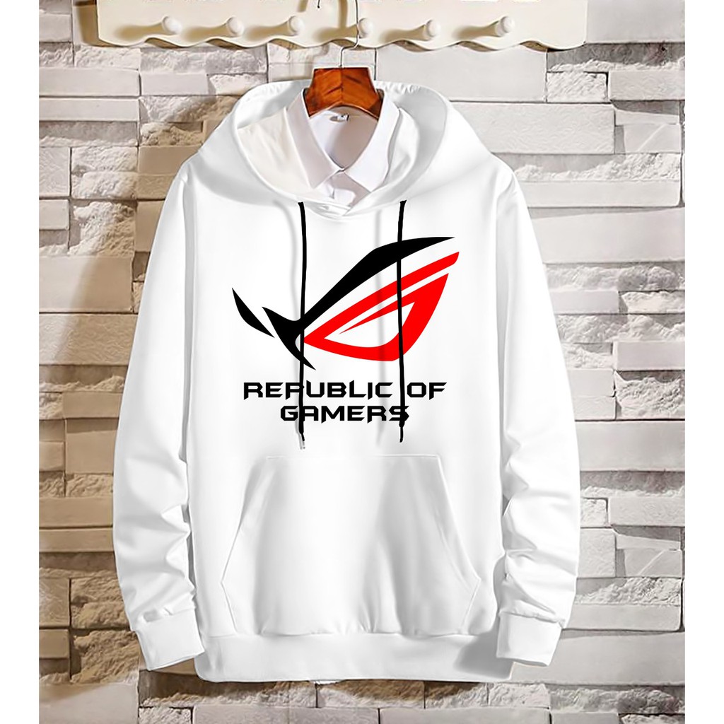 Bisa COD Hoodie Pria / Hodie Pria  / Jaket Pria ROG (Republic of Gamers) Bahan Fleece UK L-XL
