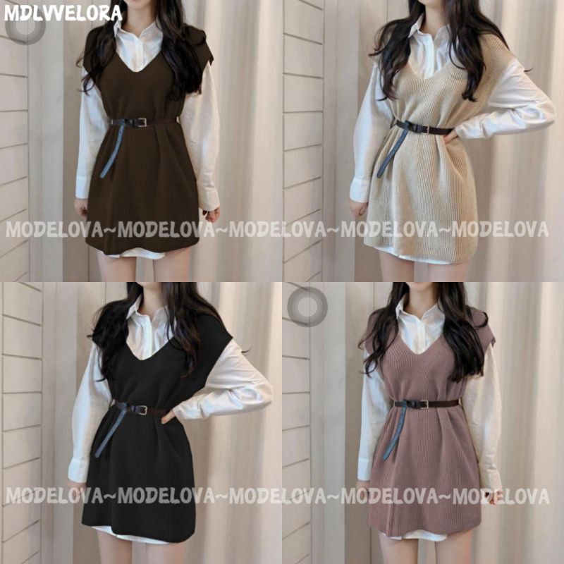 MDLV ~ BAJU RAJUT BG ROMPI VELORA (NO INER ) FREE BELT // FASHION WANITA