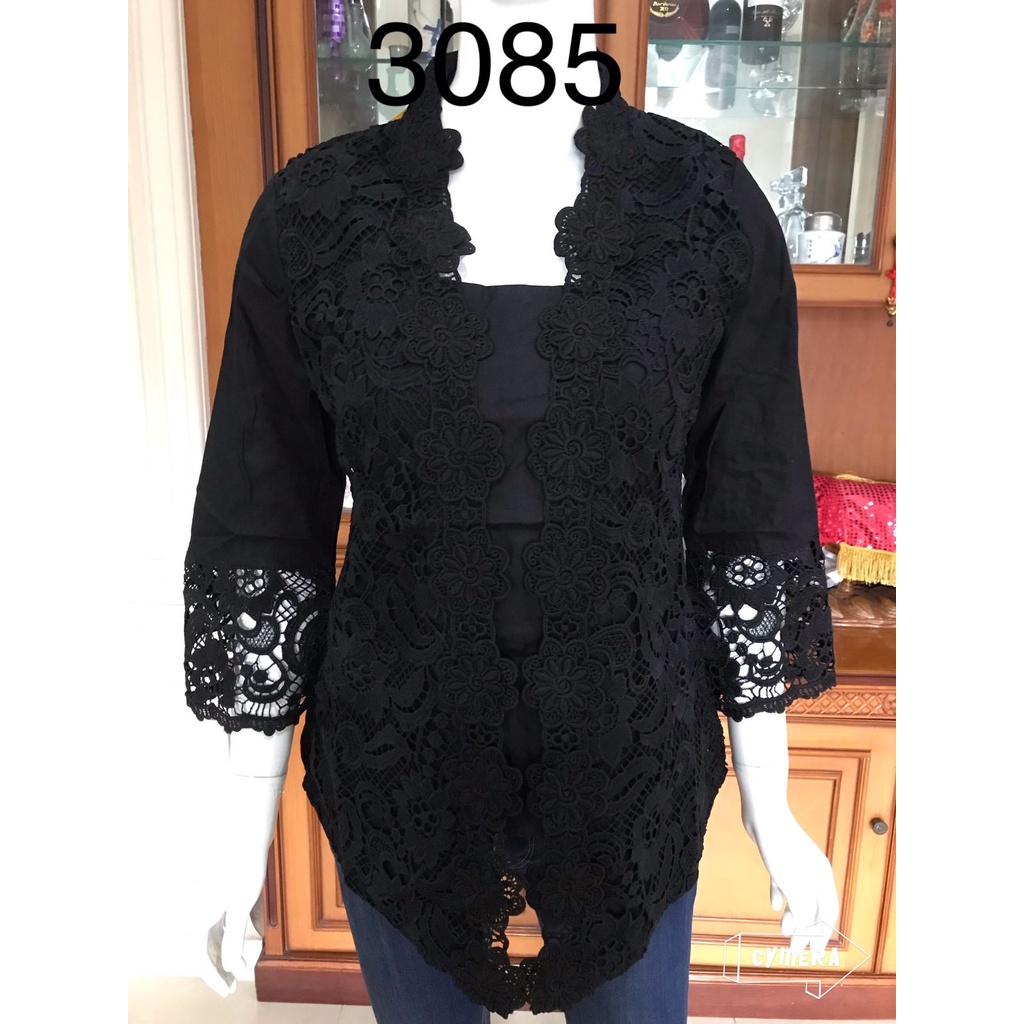 3085 kebaya kutubaru alexuez premium brukat tebal hitam//kutubaru alexuez brukat