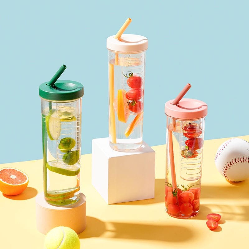 BOTOL AIR MINUM INFUSED WATER S02 TEMPAT AIR MINUM PLASTIK DIFFUSER STRAW SUDAH TERMASUK SEDOTAN AKSESORIS