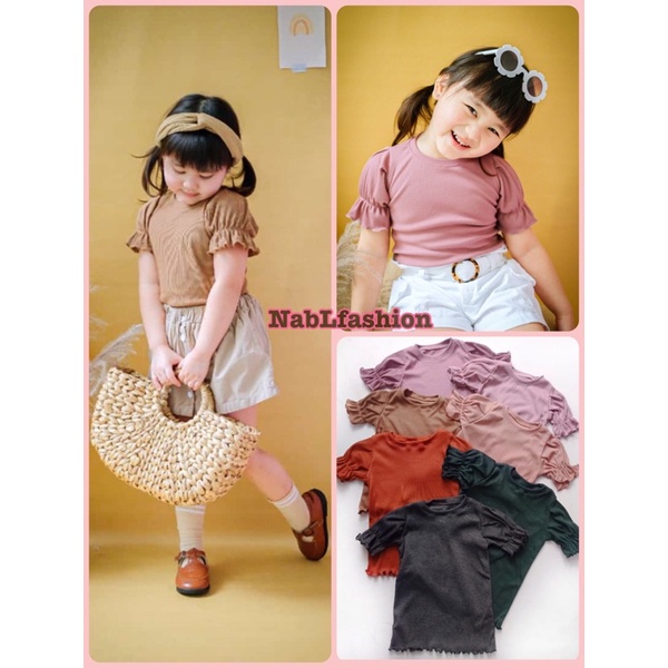 Kaos holie knit Ruffle tee (kaos polos) 2-5 tahun atasan kerut anak