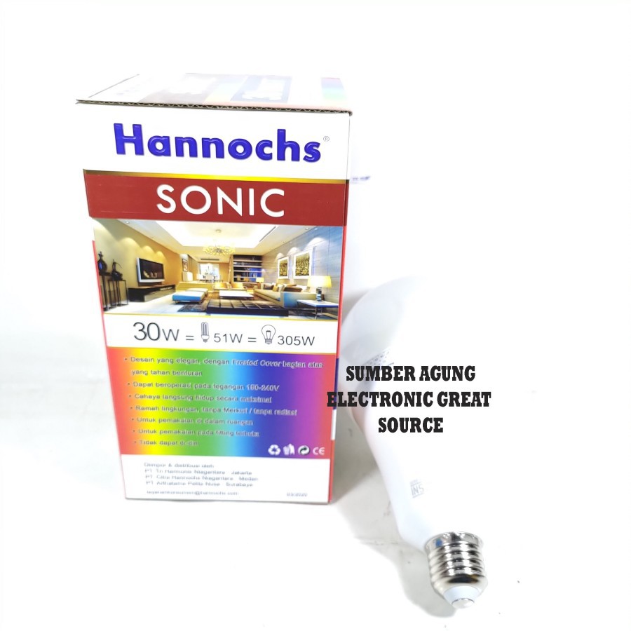Hannochs Lampu LED Sonic 30W 30 Watt Cahaya Putih Bergaransi SNI Super