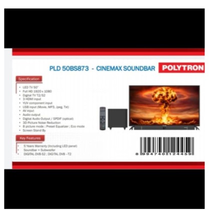 Polytron LED Digital TV 50 Inch Full HD Sound Bar Cinemax PLD 50BS873