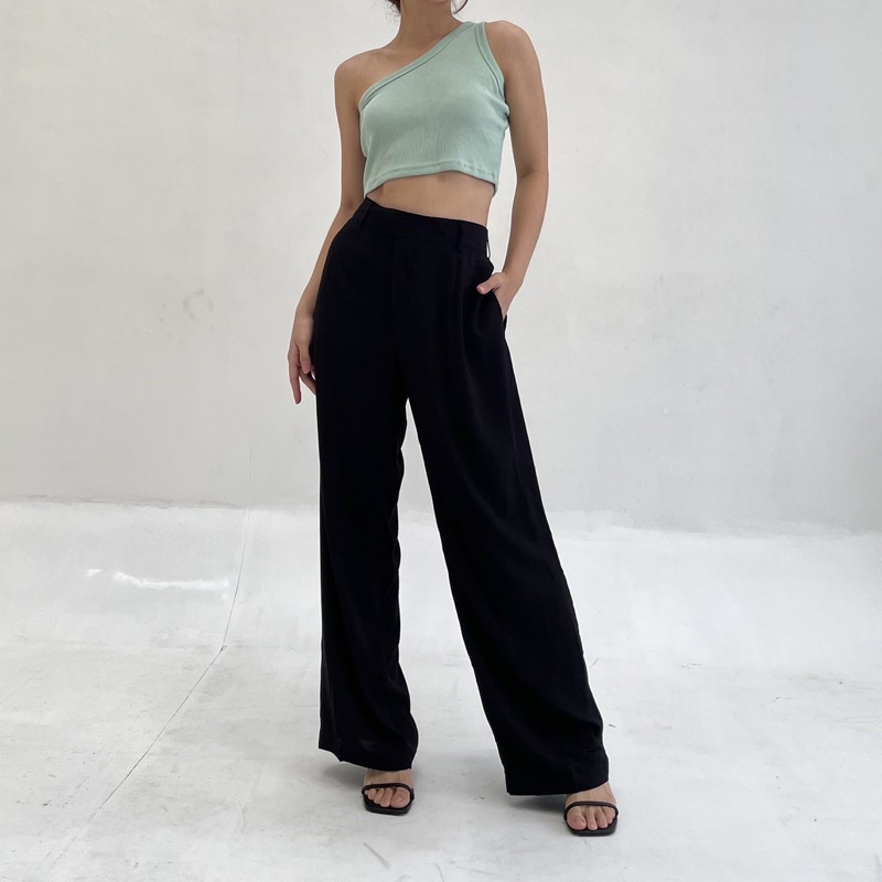 GIA PANTS | Celana Panjang Highwaist Basic Rayon Highwaisted Pants Bahan Celana Kaos Loungewear